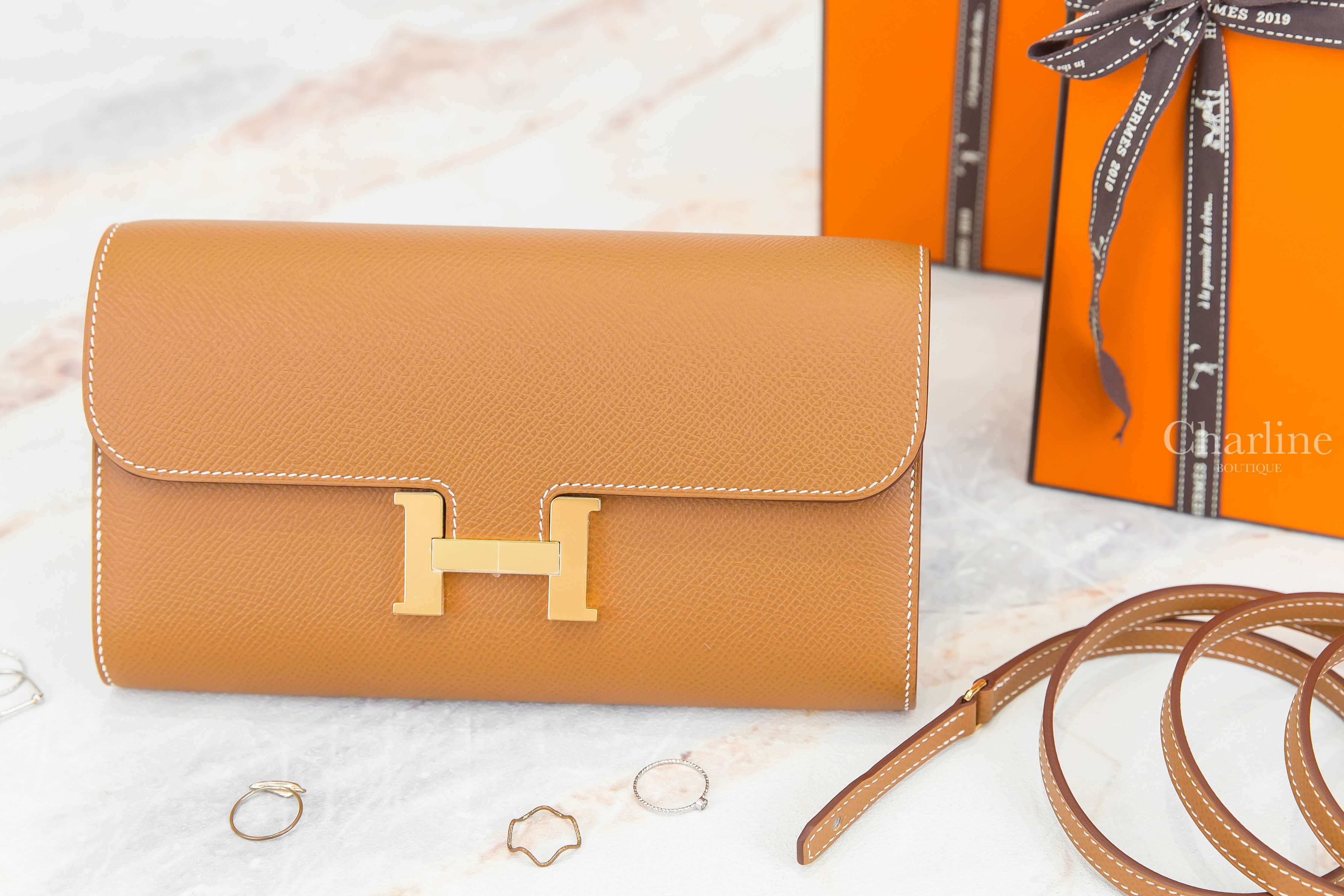 Hermès Constance Long To Go Wallet 37 Gold Epsom Z刻焦糖色金釦肩背包-Charline Boutique 精品代購