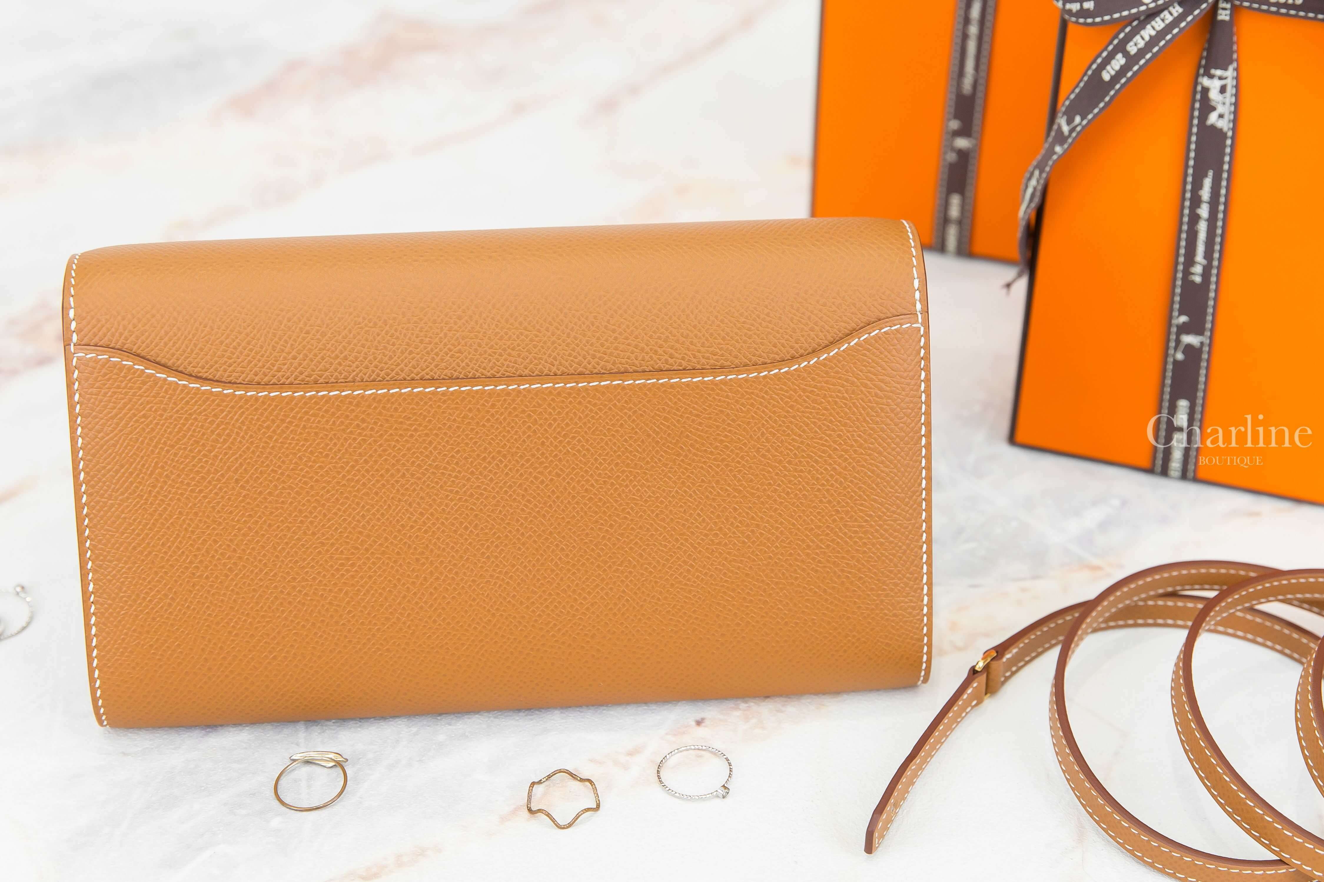 Hermès Constance Long To Go Wallet 37 Gold Epsom Z刻焦糖色金釦肩背包-Charline Boutique 精品代購