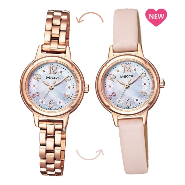 萬年鐘錶 - Citizen - Wicca   櫻花粉光動能女錶-套組  KP3-660-95  錶徑24MM