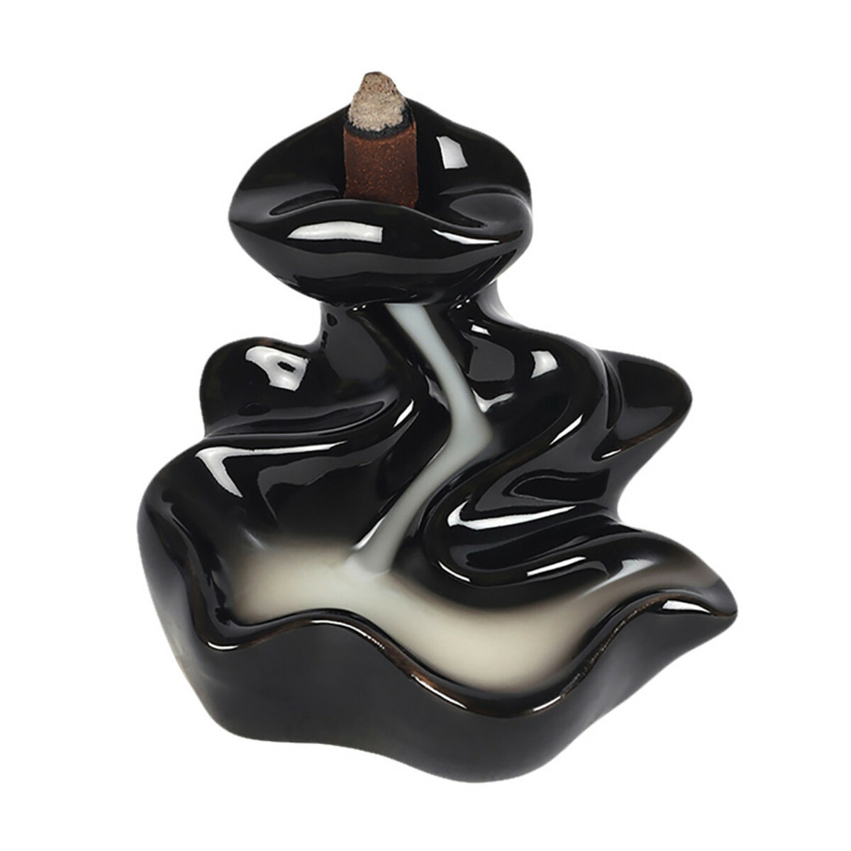 WINDING RIVER BLACK CERAMIC BACKFLOW INCENSE BURNER