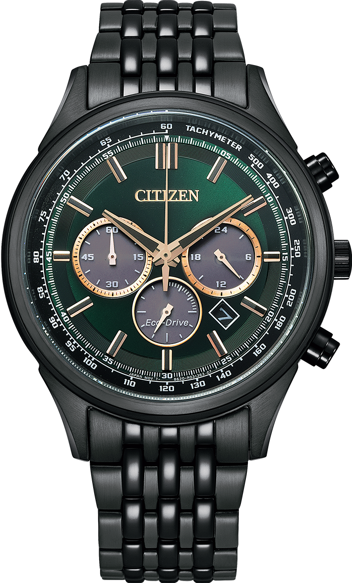 萬年鐘錶 - Citizen 星辰錶  全黑綠面光動能男錶  CA4418-82X  錶徑41.7MM