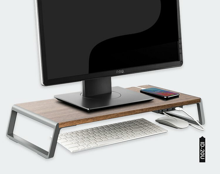 Aluminum alloy wood computer with USB monitor heightening bracket (walnut color)