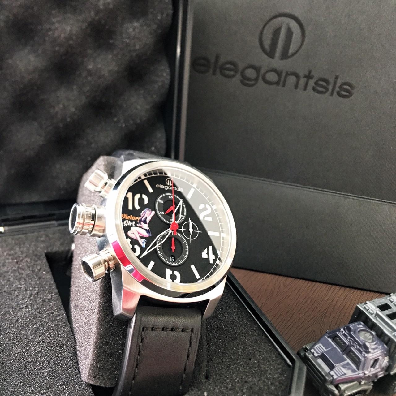 【elegantsis】機頭藝術-女郎計時手錶 ELJF48QS-OB01LC 48mm 現代鐘錶