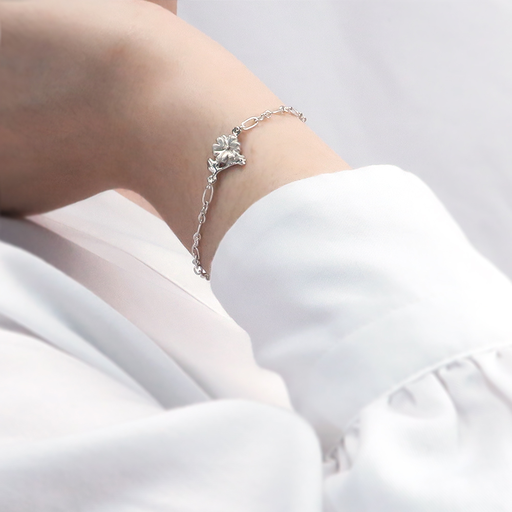 櫻草花 水瓶座星座花 925純銀手鍊