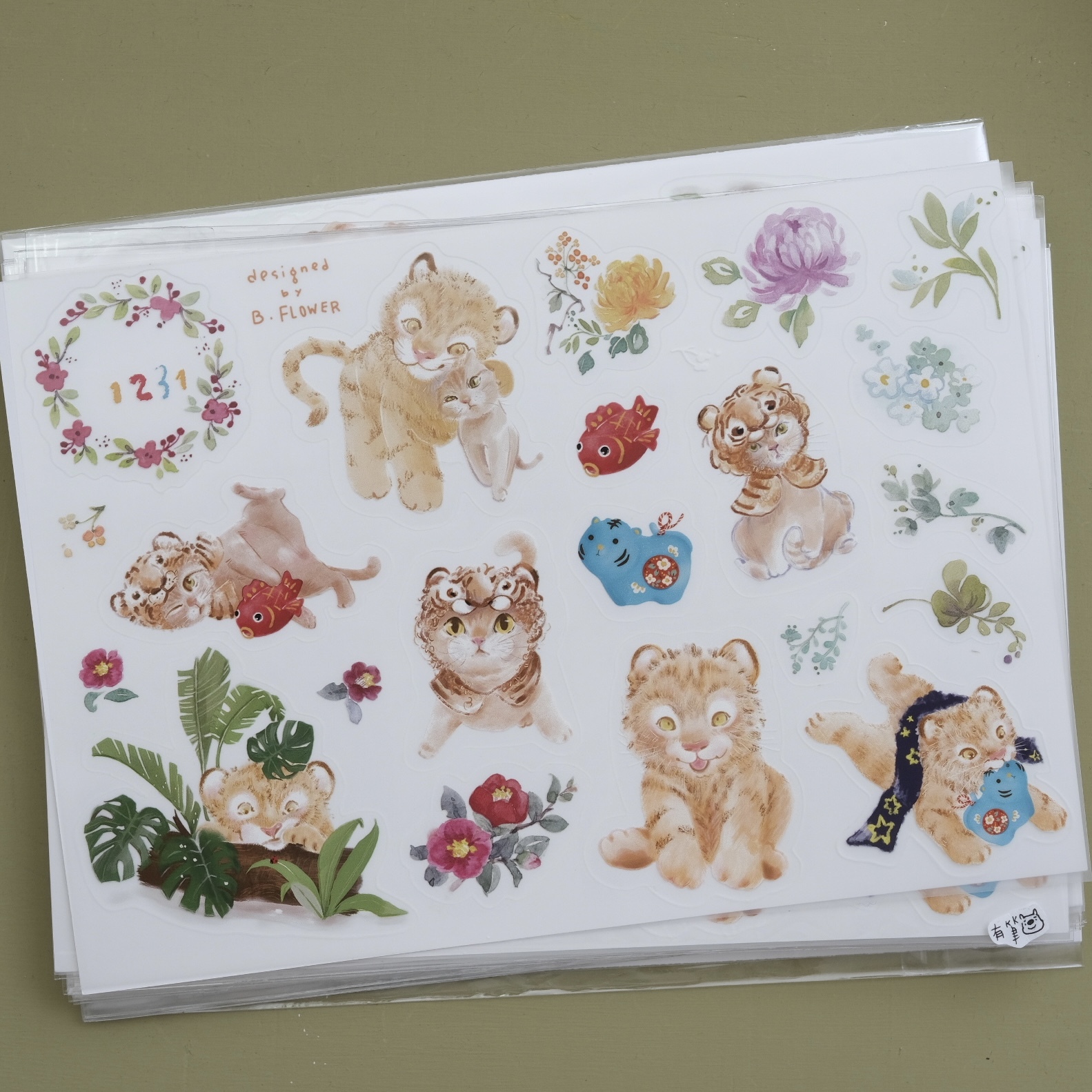 A5 PET 1231 兩隻老虎 貼紙 / 臺灣 美麗花 Miss Flower