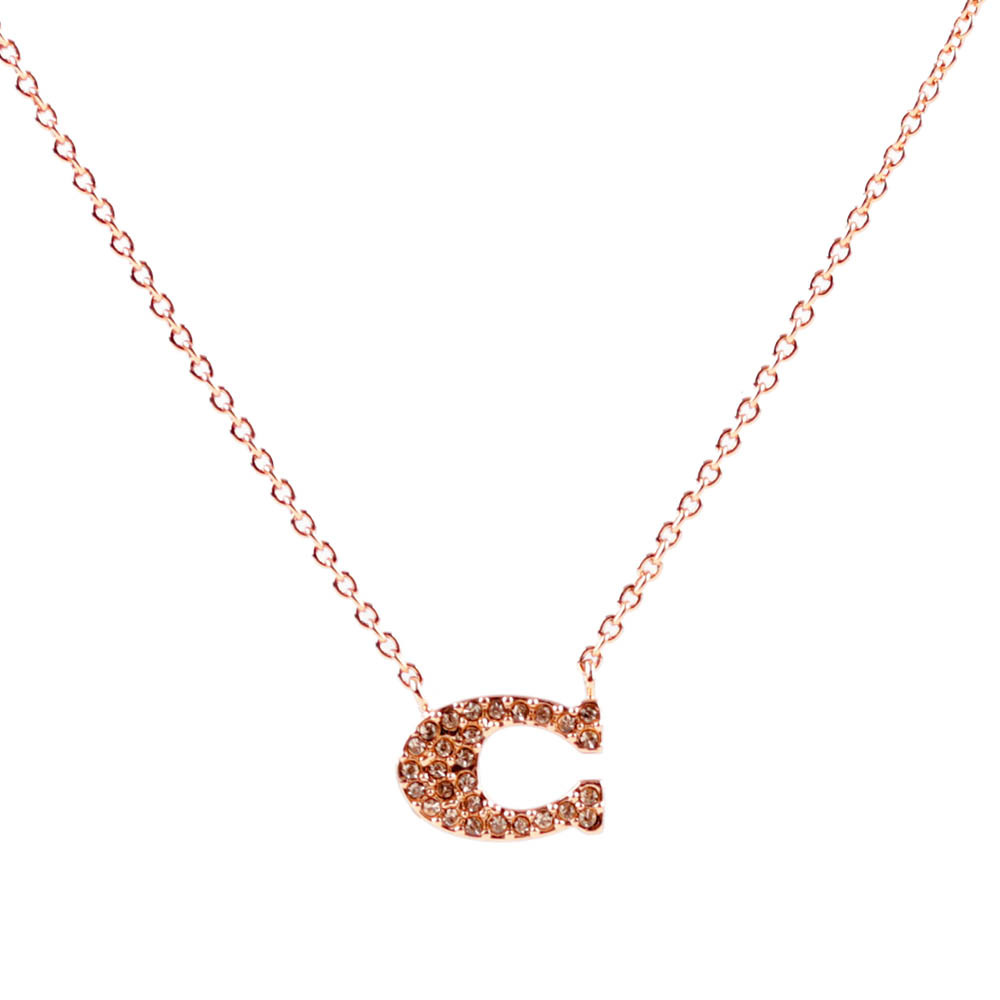 【COACH 】C Logo水鑽項鍊(玫瑰金)