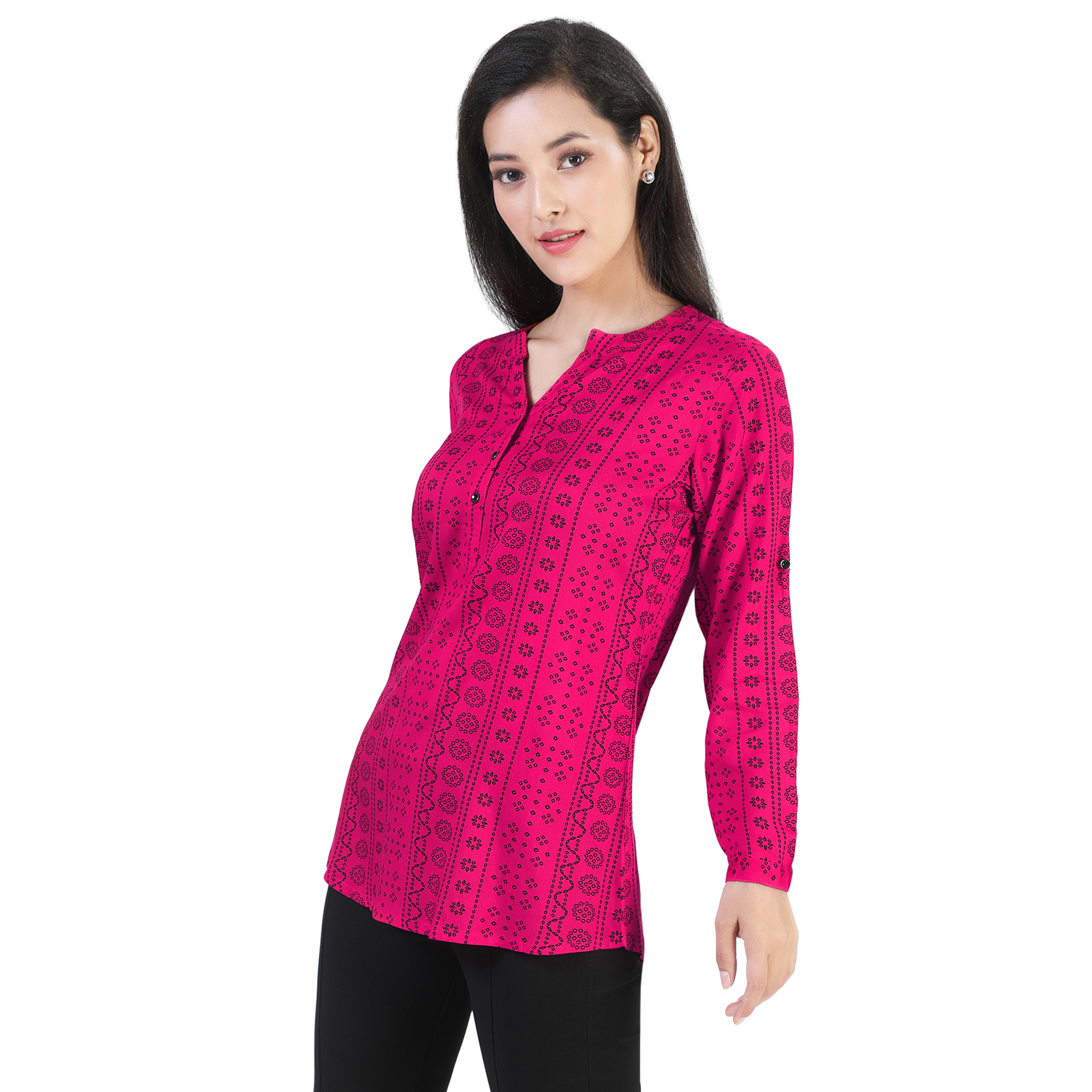 Women Long Blouse New Arrival With Pocket Front Button Q1559