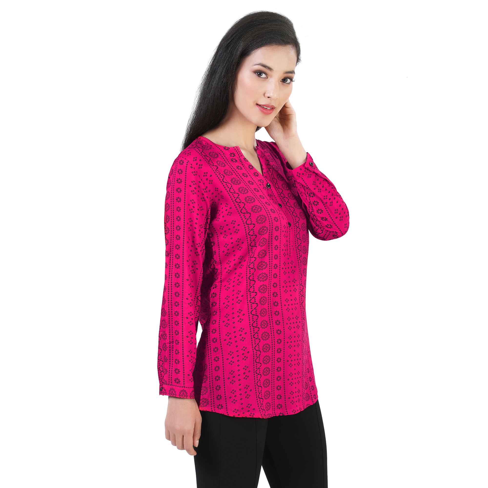 Women Long Blouse New Arrival With Pocket Front Button Q1559