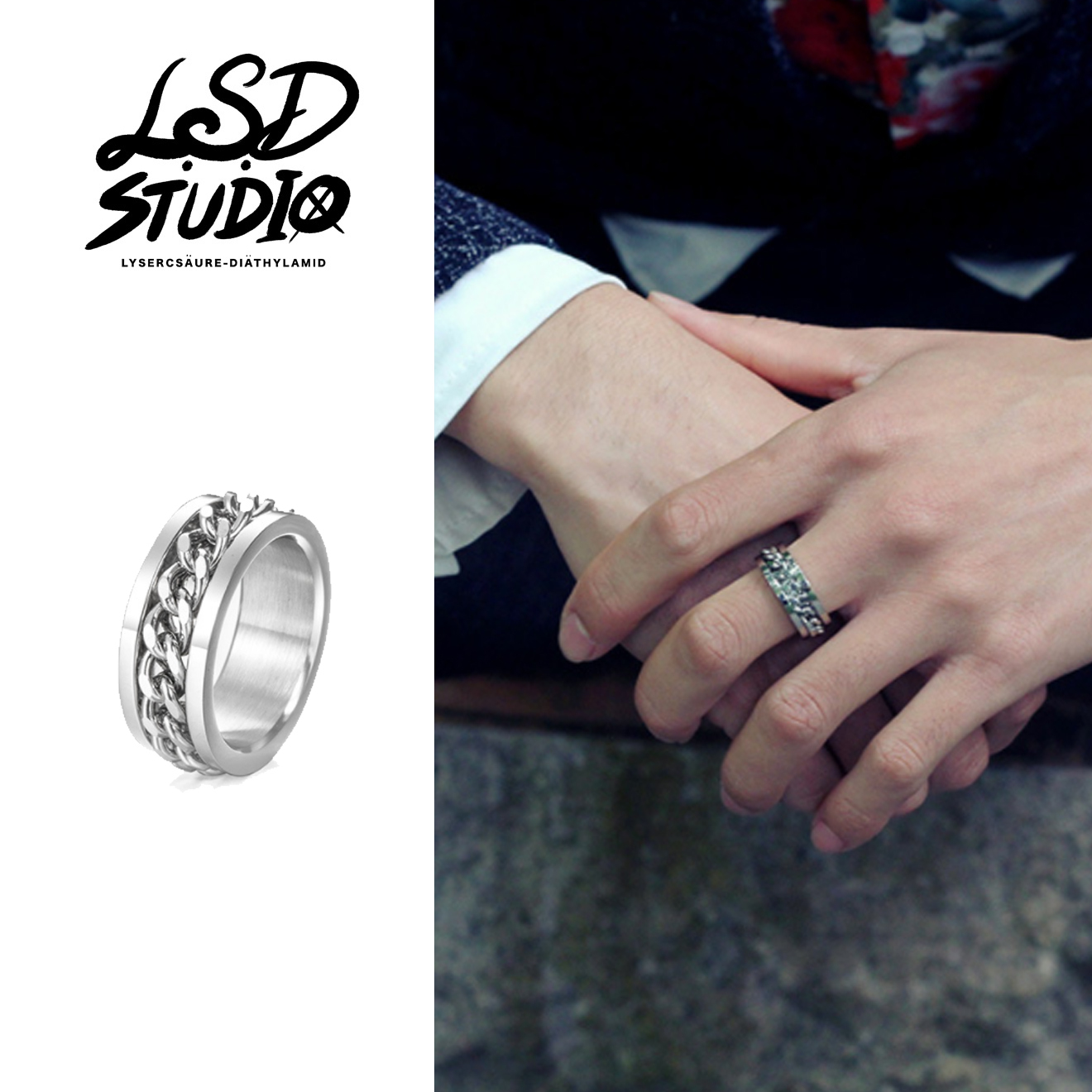 【ACCW004】旋轉設計麻花鍊條簡約戒指