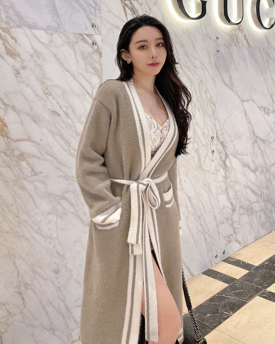 限量-休閒撞色浴袍針織外套