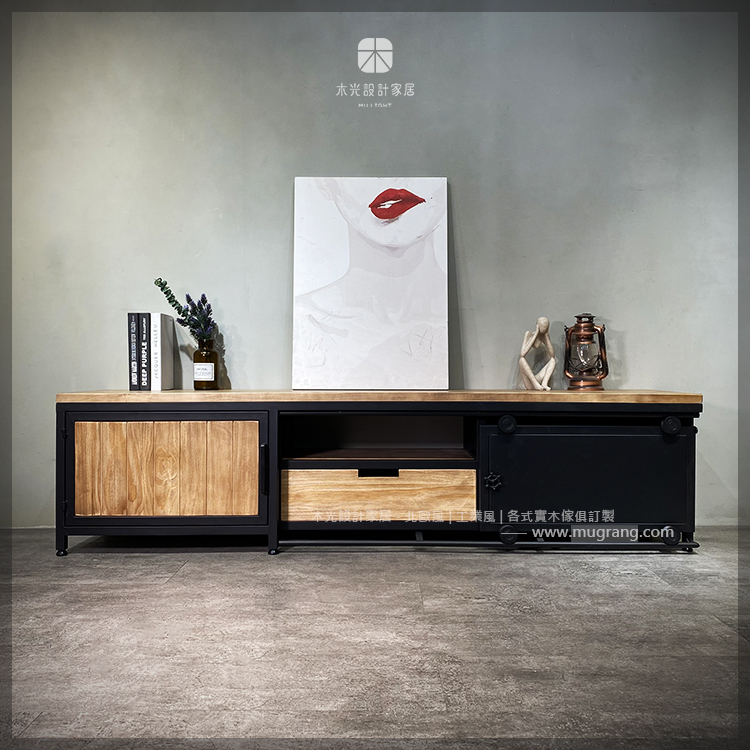 LOFT實木滑門收納電視櫃|可訂製