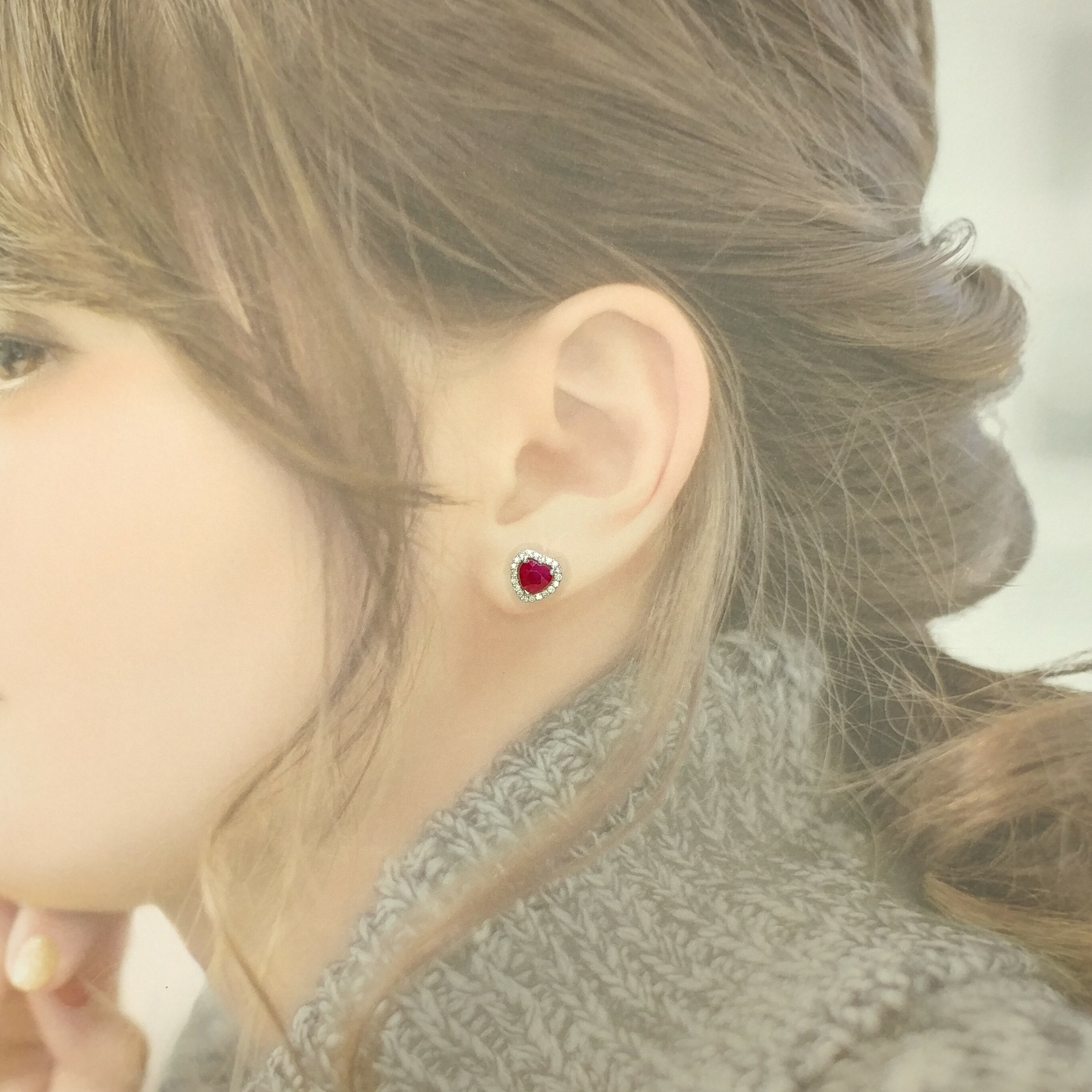 18K White Gold 2.08ct Heart Shaped Ruby and Diamond Earring