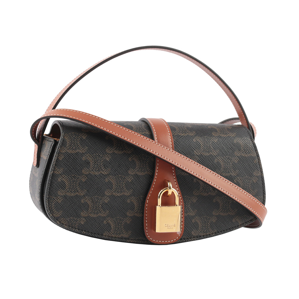 【CELINE】Tabou Triomphe 帆布鎖頭手提肩背二用包(咖啡色)