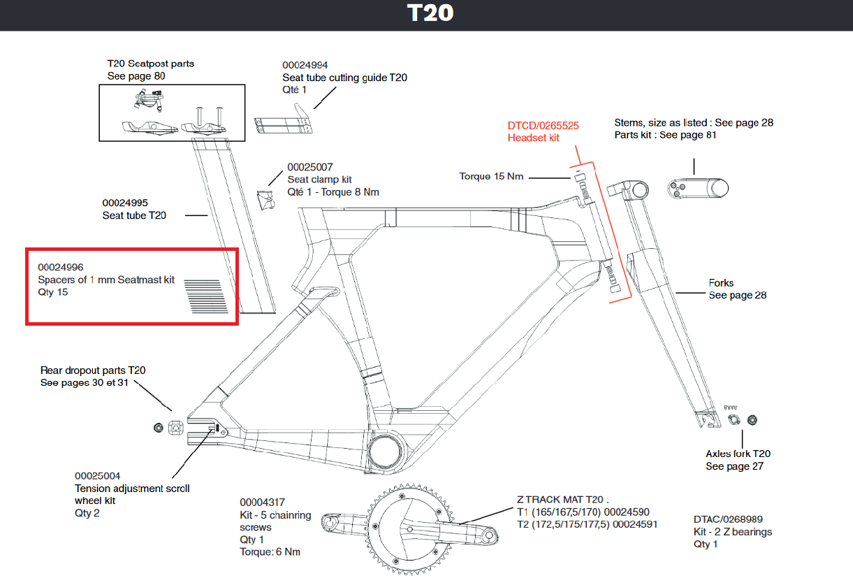 LOOK Parts Spacers Of 1mm Seatmast Kit For T20 Seatpost (15pcs) #24996