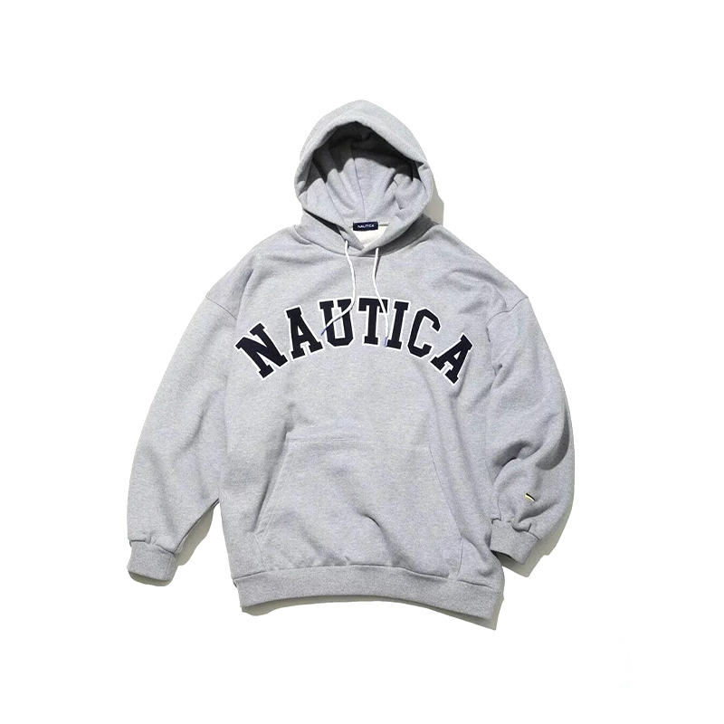 NAUTICA Arch Logo Sweat Hoodie 帽踢 大學TEE 休閒 灰色 男女款 NTC-05 [台灣現貨]