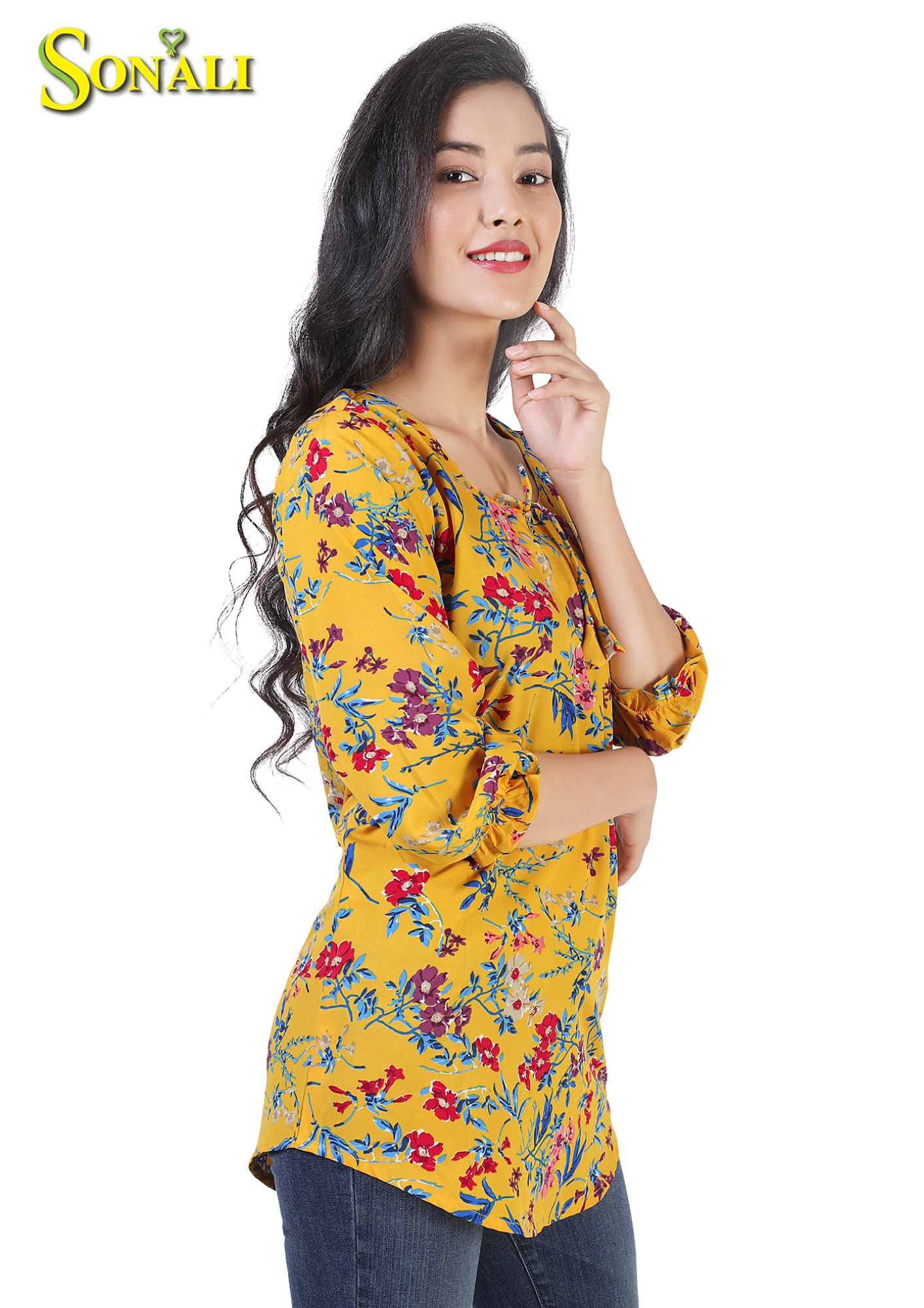 Women Long Blouse New Arrival Printed With Flowers Q1563