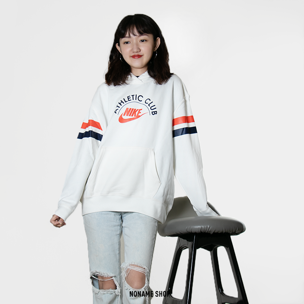 NIKE Sportswear 字勾 Logo 復古 長袖 帽TEE 白