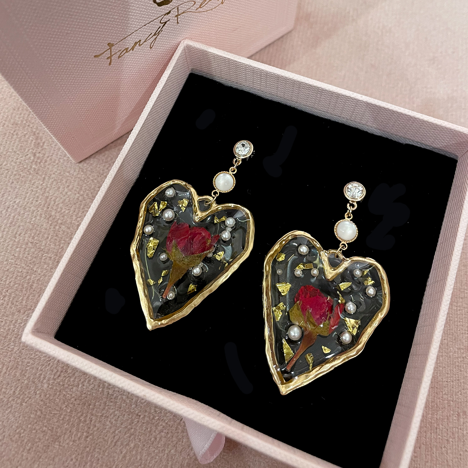 925 Sterling Silver Vintage Flower Pearl Heart Shaped Earings