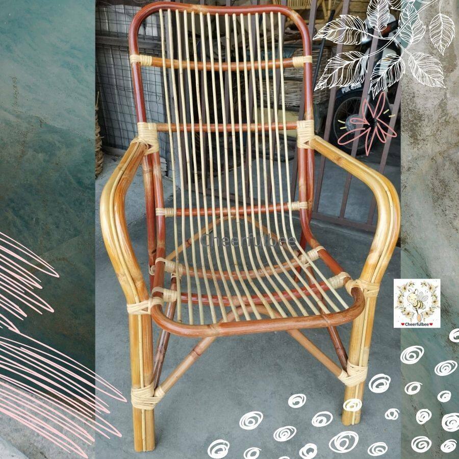 High Back Red Rattan Armchair