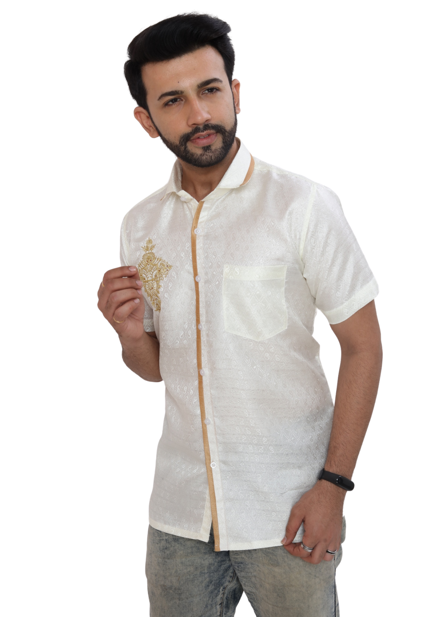 Men Shirt New Arrival New Design White And Gold Q1578