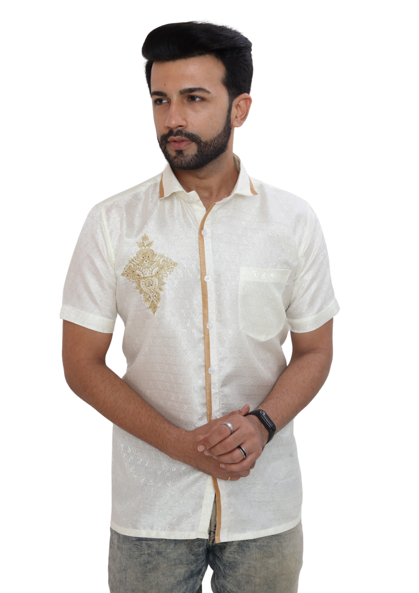 Men Shirt New Arrival New Design White And Gold Q1578