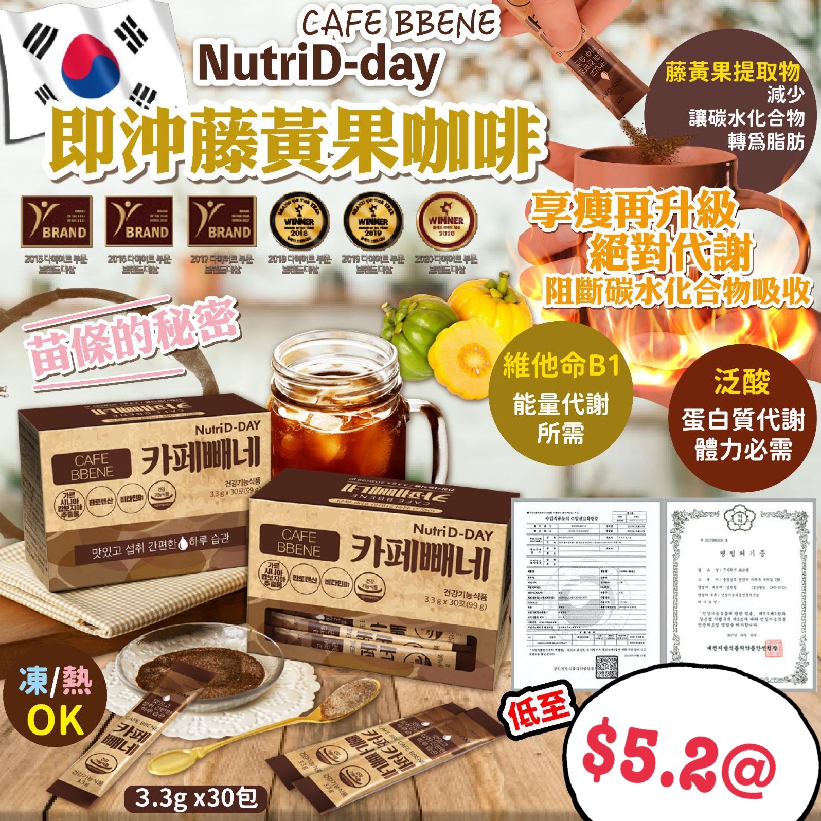 【適合斷食及生酮】天然收胃口 瘦身 減內臟脂肪 即沖藤黃果咖啡