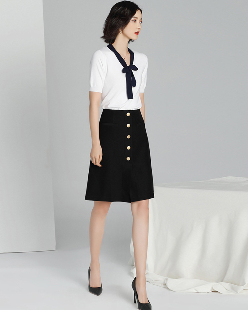 DEER.W 蝴蝶結綁帶涼感針織上衣 白色