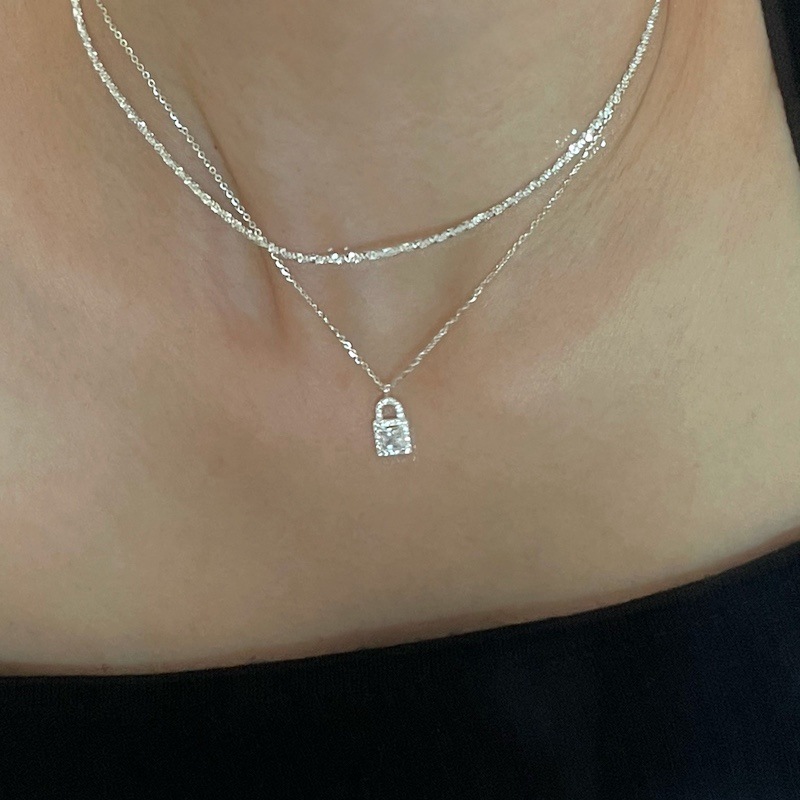 迷你鑲鑽鎖頭925銀 鎖骨鍊