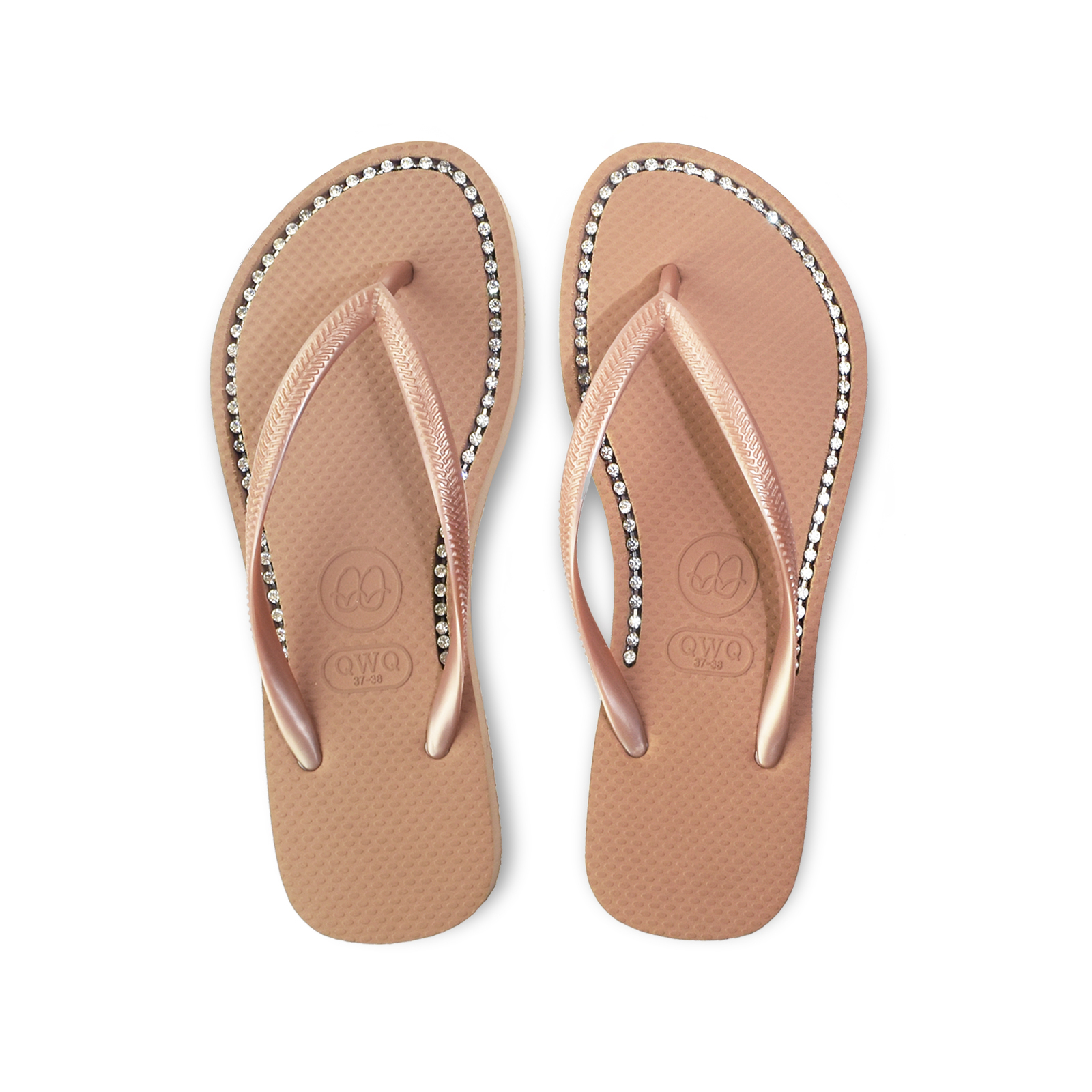 璀璨面鑽女款 薔薇金色夾腳拖鞋 國際知名水鑽元素 質感鑽鍊