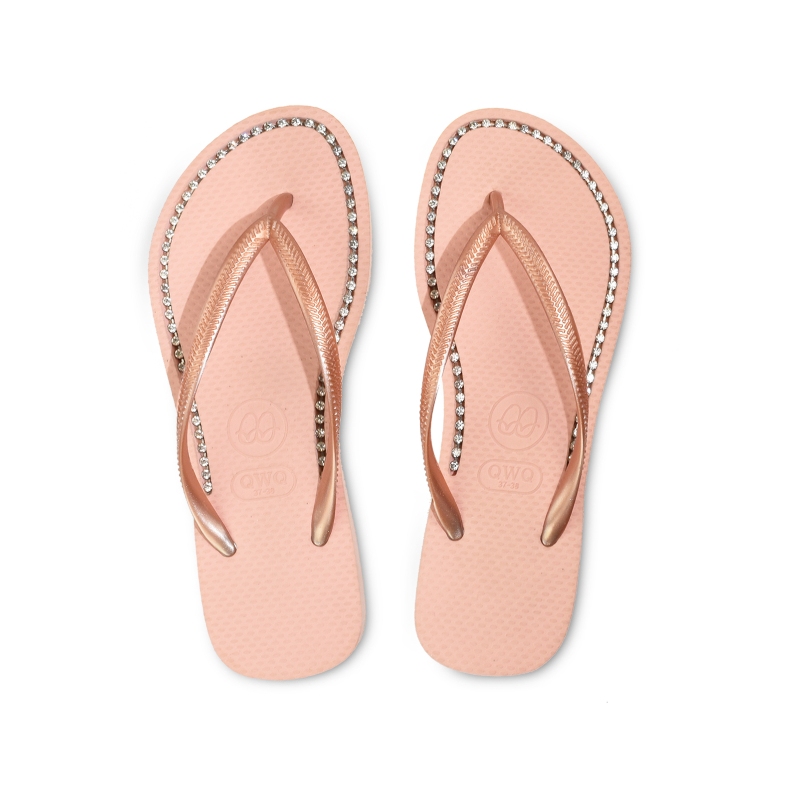 璀璨面鑽女款 粉金色夾腳拖夾腳拖 國際知名水鑽元素 質感鑽鍊