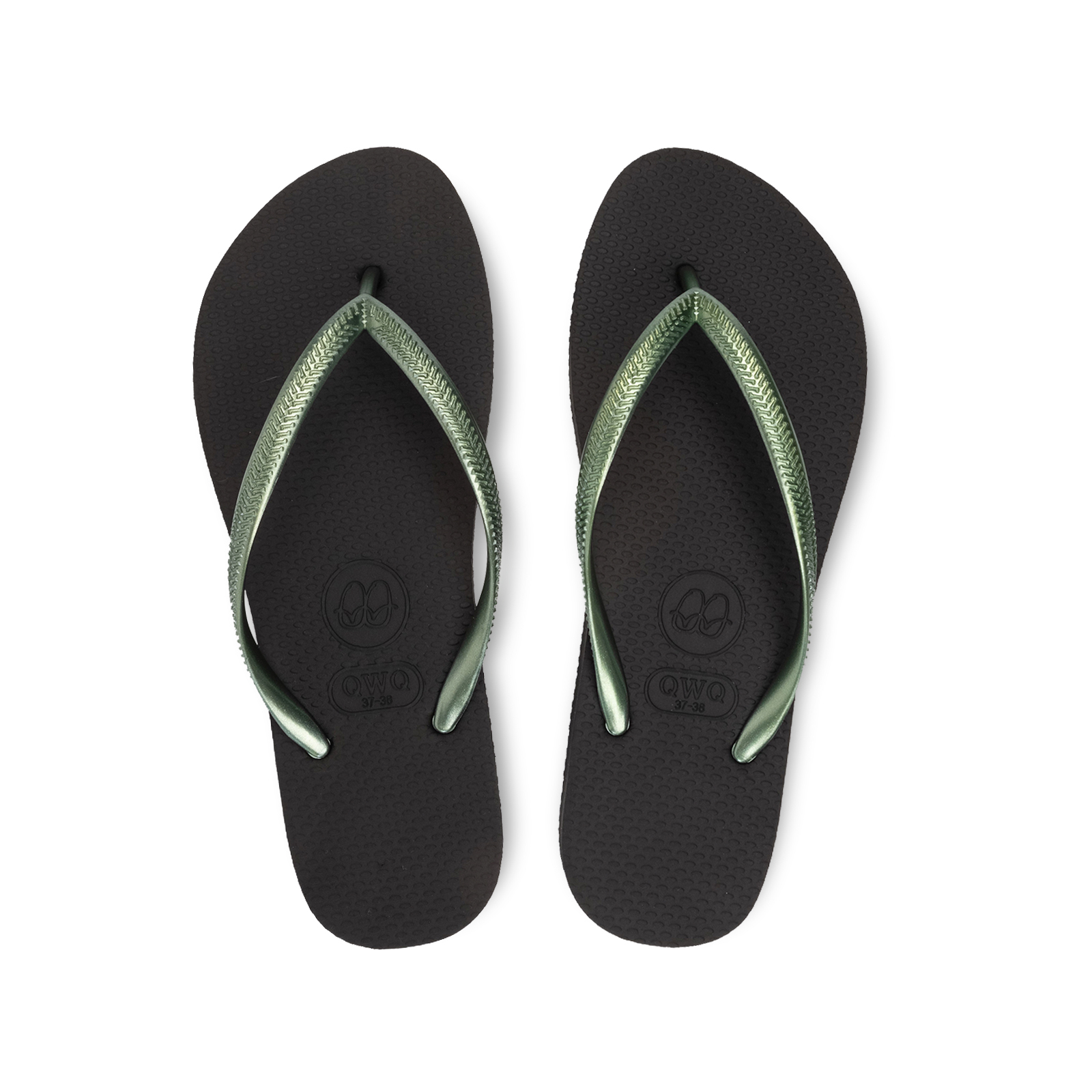 Slim跳色系列 【曜石黑】綠鞋帶 女款平底人字夾腳拖