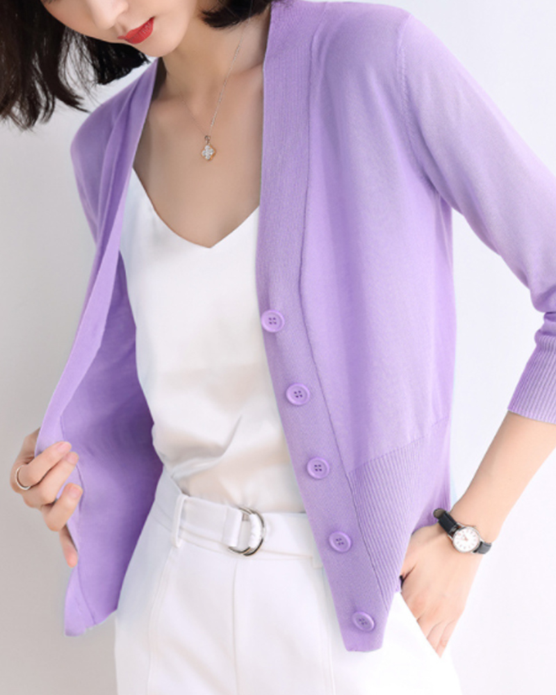 大V開襟羅紋針織外套 五色