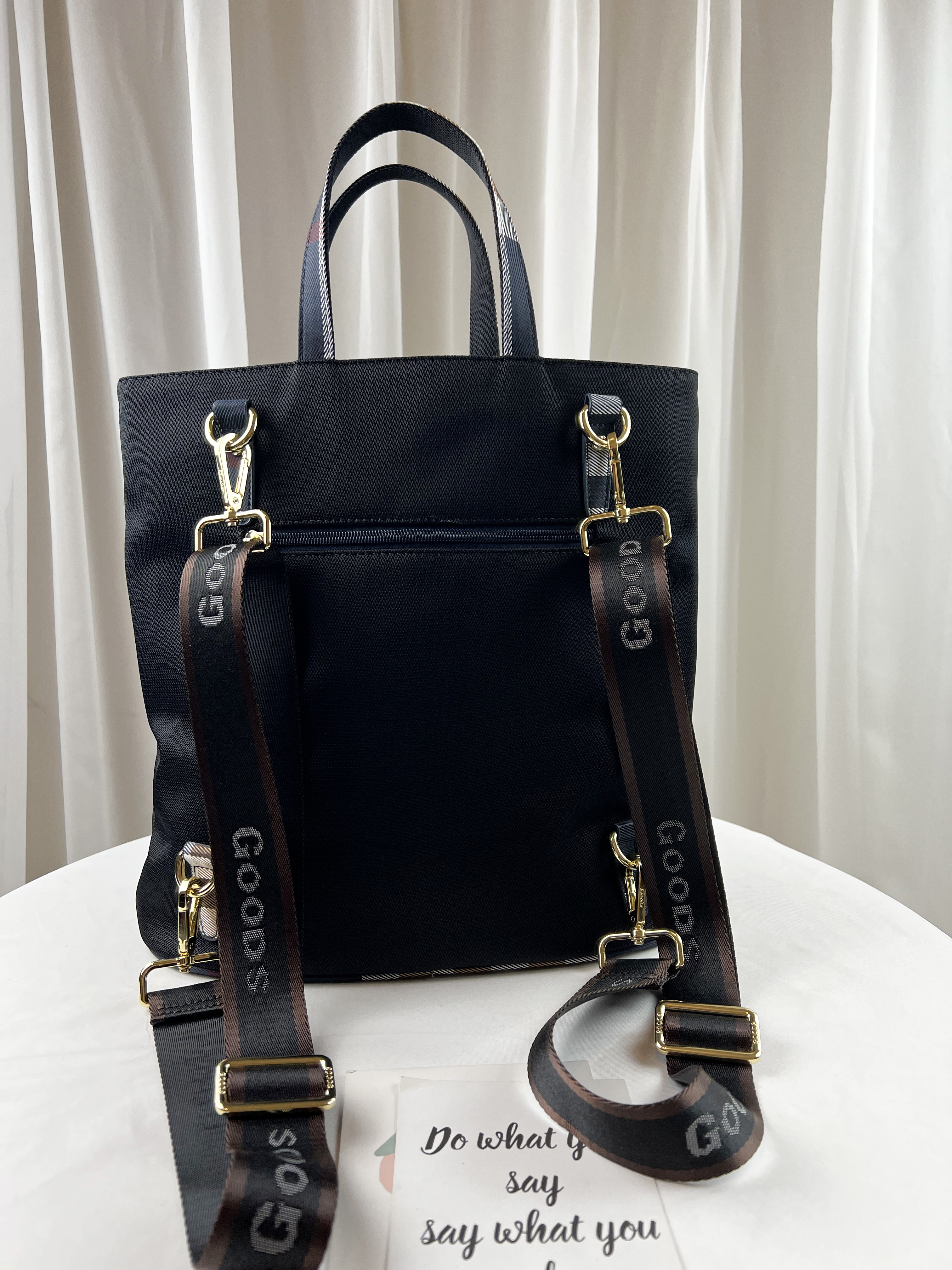 GOODS 大格黑 拼色防潑水手提包 / 側背包 / 後背包 附小熊吊飾  #2610