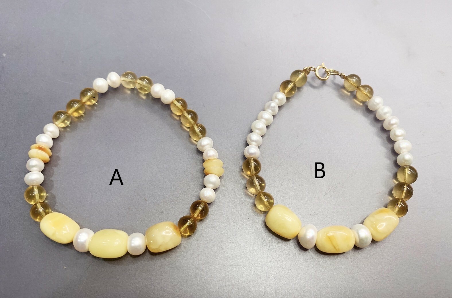 暖心淺黃丨蜜蠟琥珀與珍珠