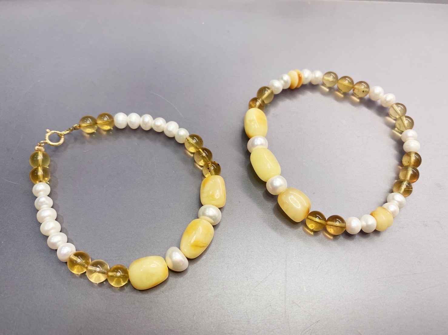 暖心淺黃丨蜜蠟琥珀與珍珠