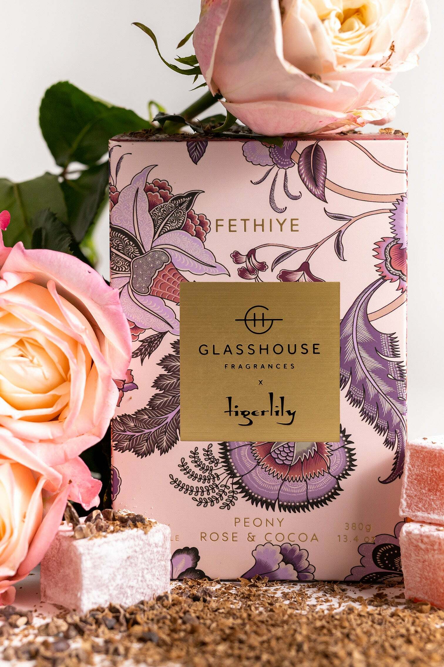 Glasshouse x Tigerlily Fethiye Candle - Peony Rose & Cocoa