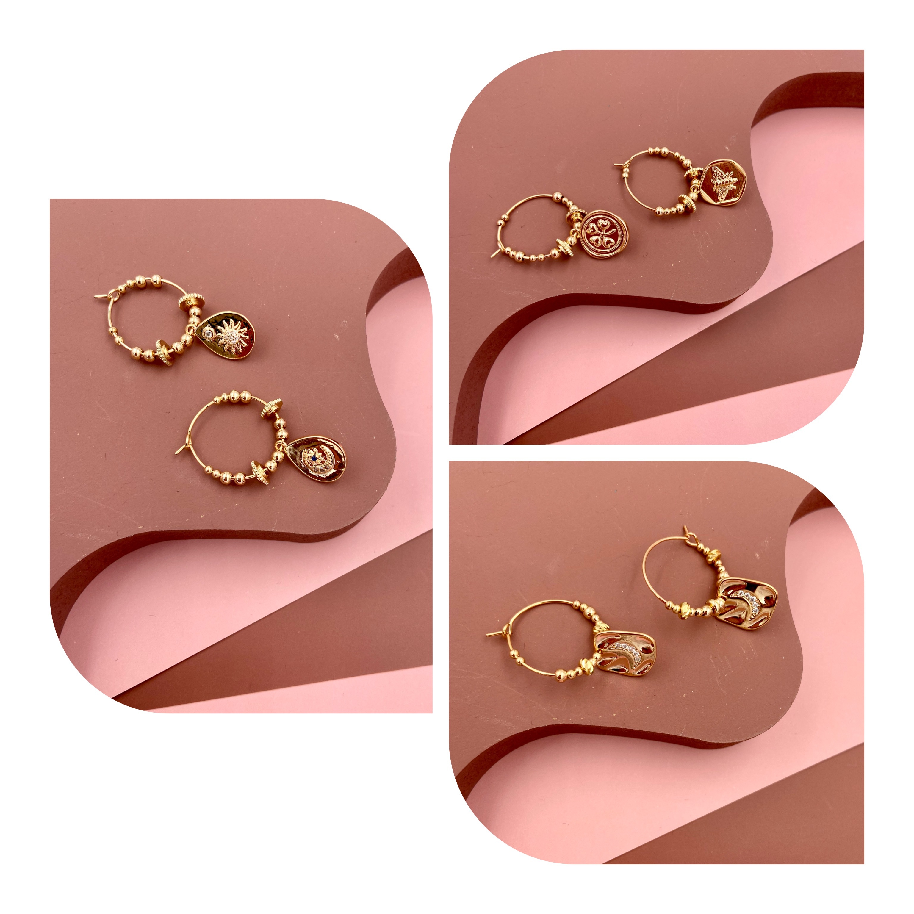 COLE COOL簡約黃銅14KGF星星月亮太陽耳環