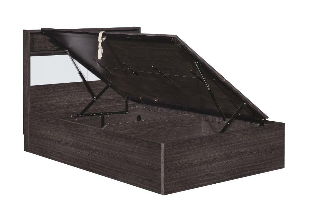 113系列 黑橡木配亮光灰色 儲物床屏油壓床架