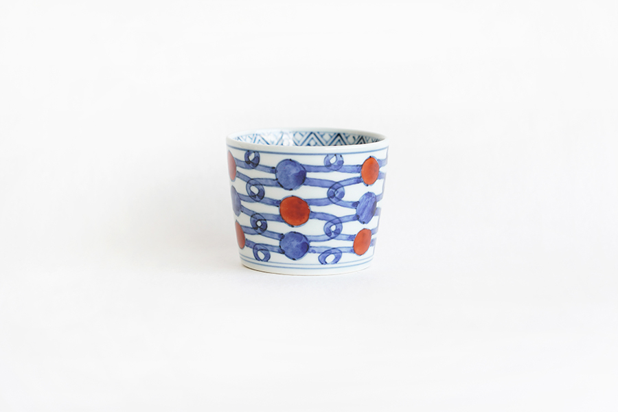 文三窯(三宅製陶所)-玉繫紋樣 蕎麥豬口(大)