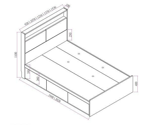 113系列 黑橡木配亮光灰色 三櫃桶儲物床屏床架