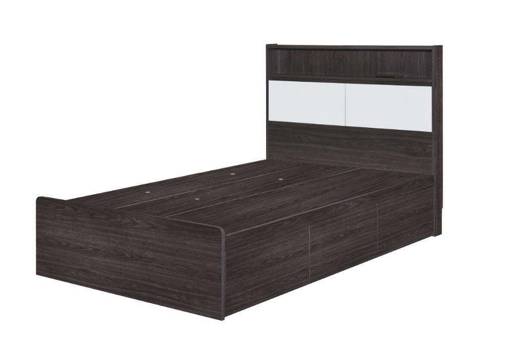 113系列 黑橡木配亮光灰色 三櫃桶儲物床屏床架