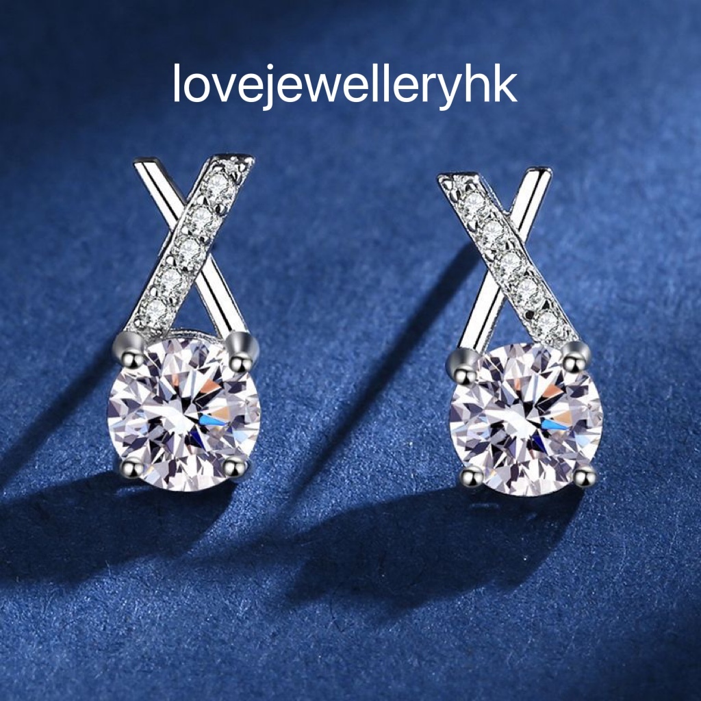 莫桑鑽交叉耳環   E1C018