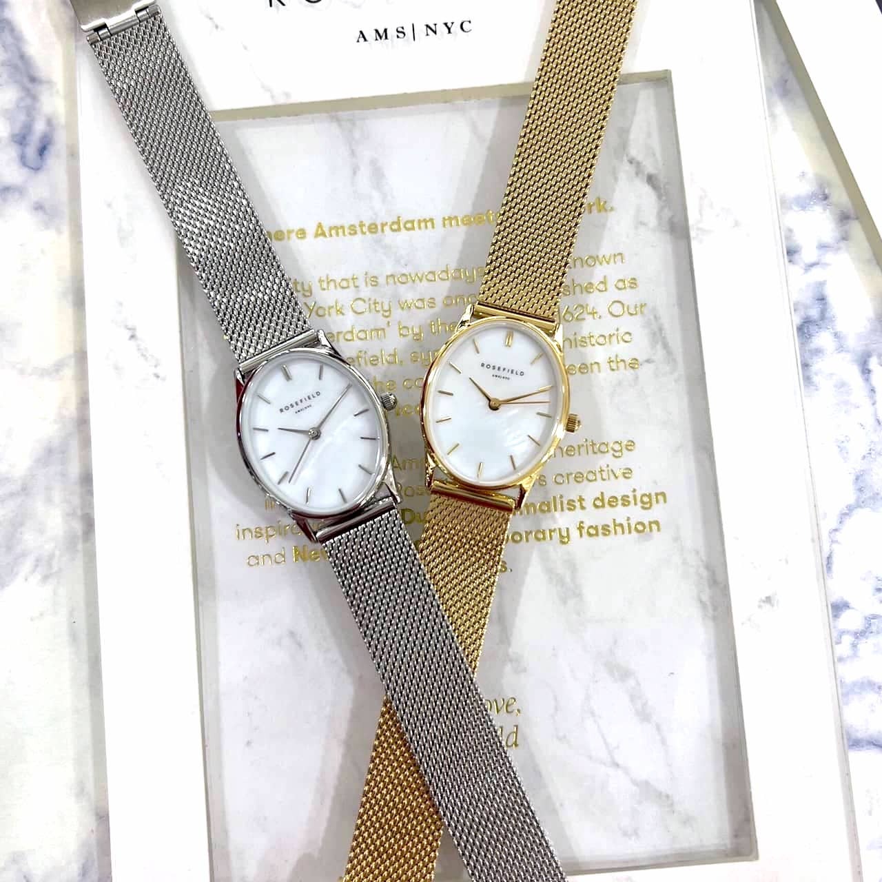 【ROSEFIELD】橢圓鵝蛋型珍珠母貝腕錶 OWSMS-OV11銀色 / OWGMG-OV10 金色   24mm 現代鐘錶