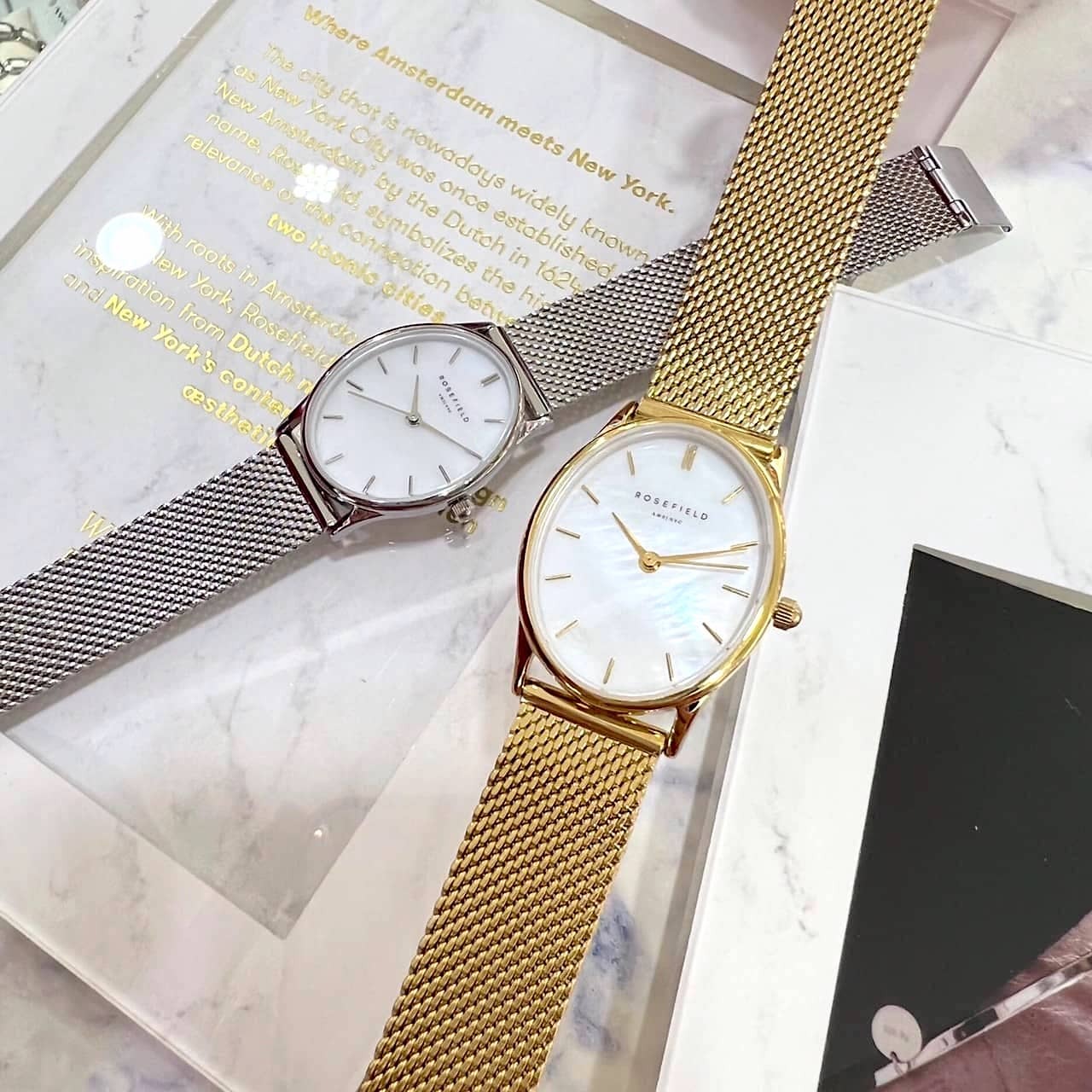 【ROSEFIELD】橢圓鵝蛋型珍珠母貝腕錶 OWSMS-OV11銀色 / OWGMG-OV10 金色   24mm 現代鐘錶