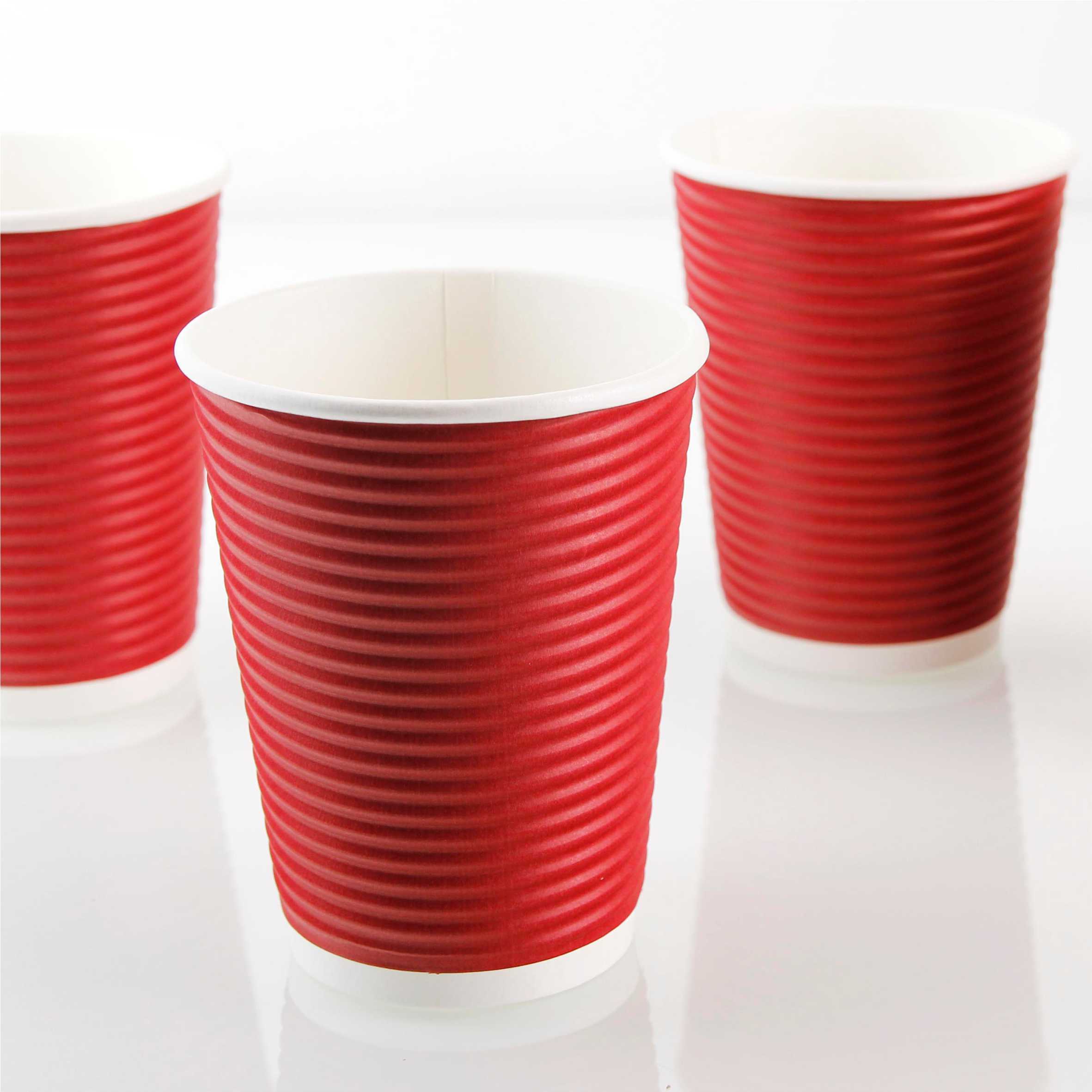 公版瓦楞橫紋杯 12oz 紅色