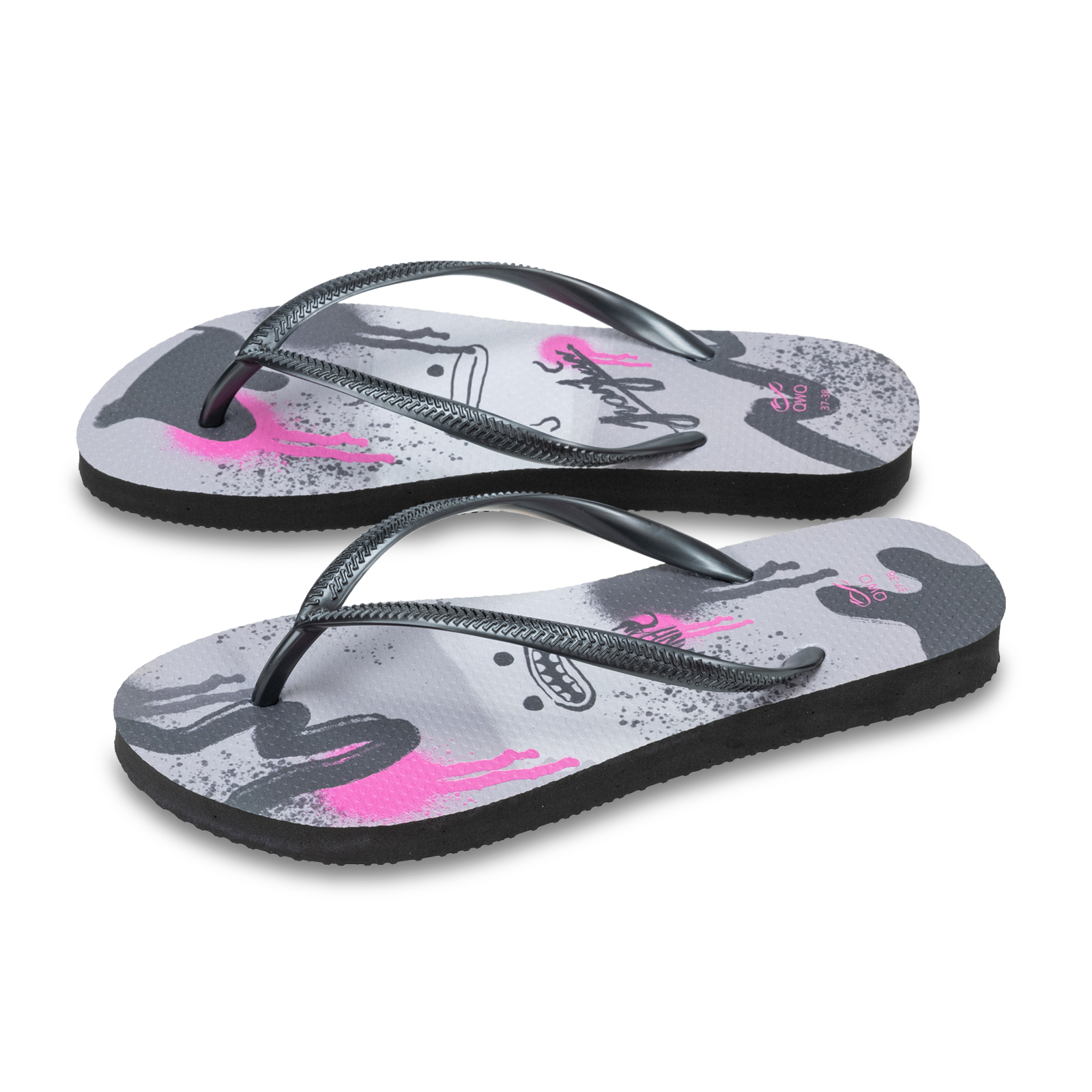 憨憨動物園 搖滾小黃瓜 女款細帶人字夾腳拖鞋 曜石黑