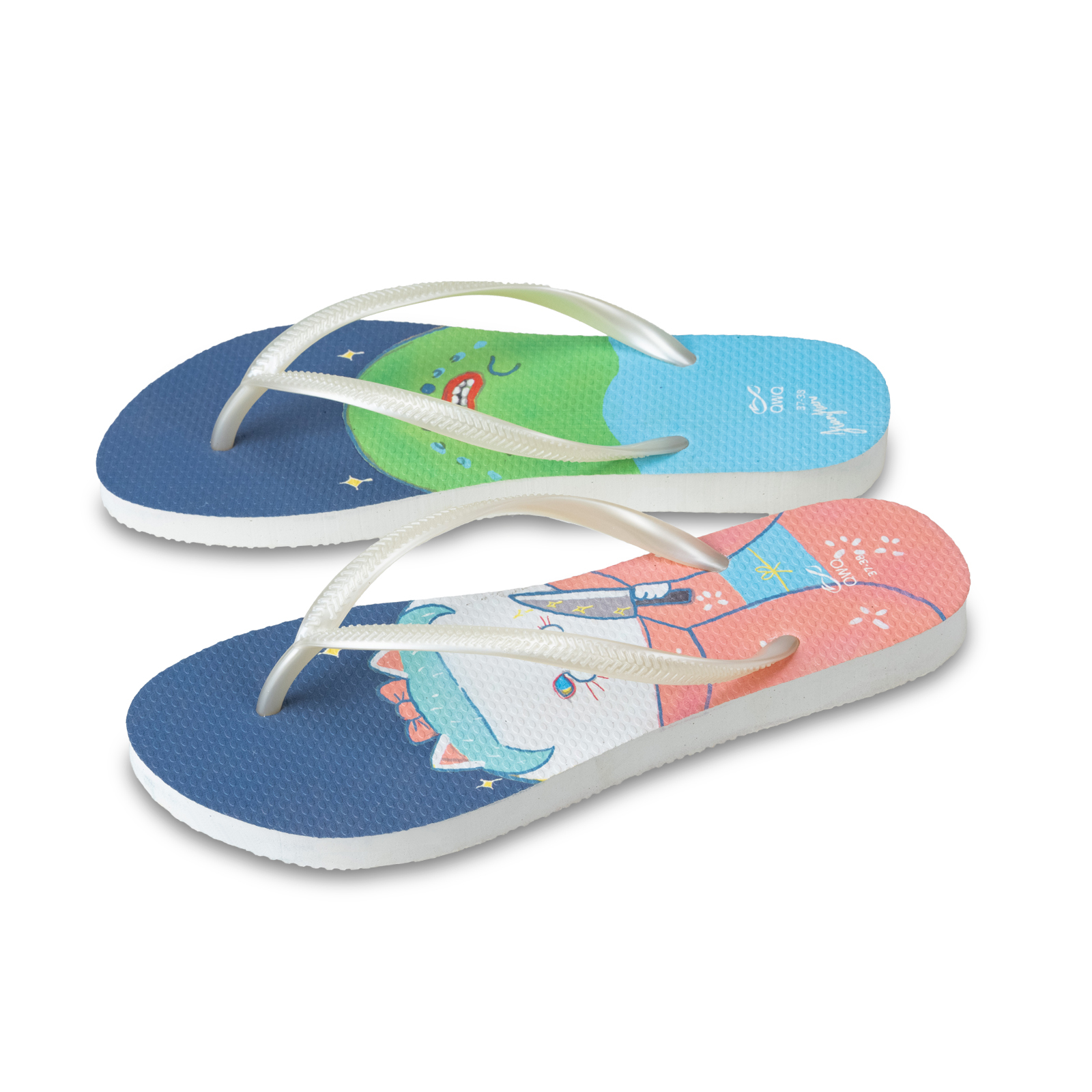 憨憨動物園 公主與獵物 女款細帶人字夾腳拖鞋 牛奶白