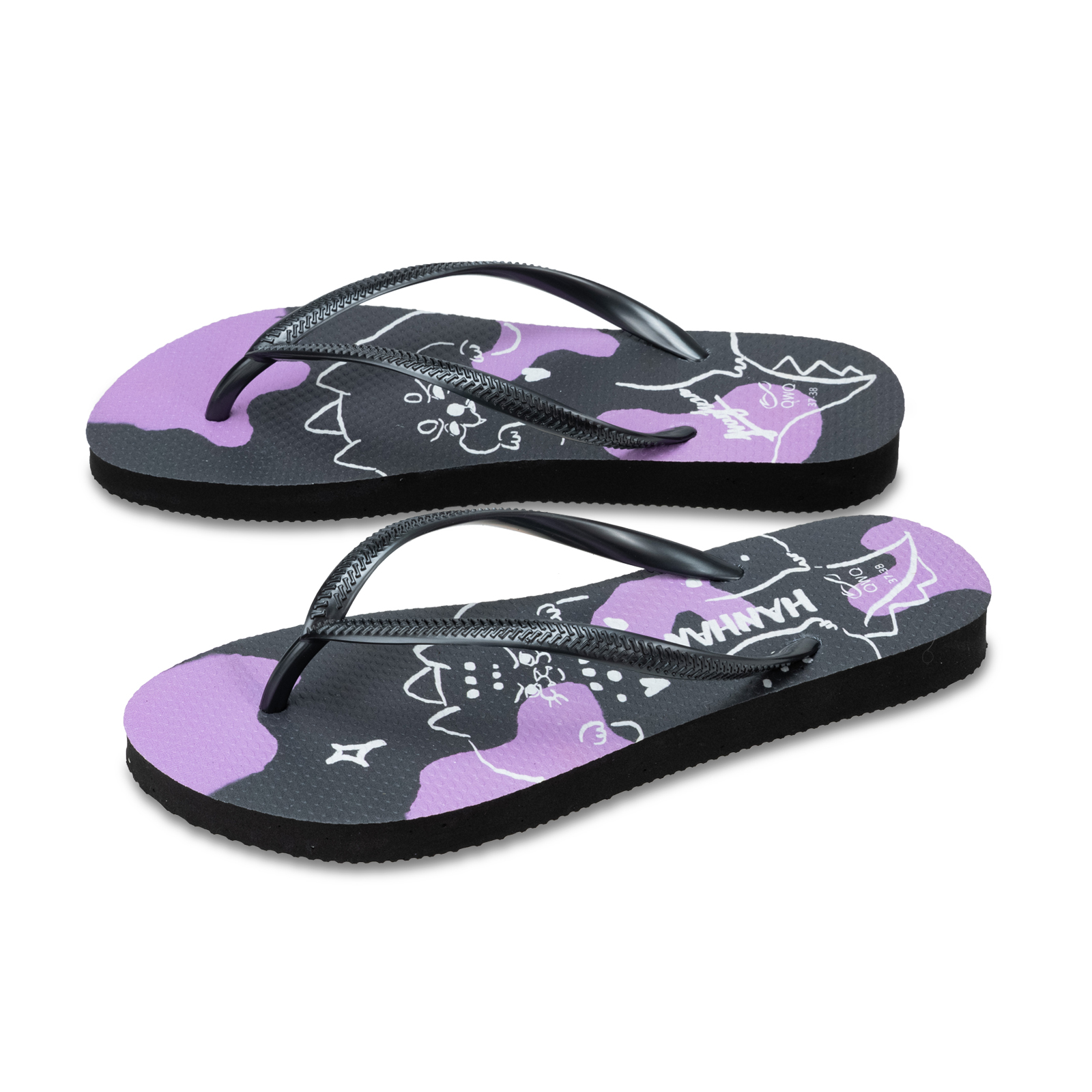 憨憨動物園 肥肥大壞壞 女款細帶人字夾腳拖鞋 曜石黑