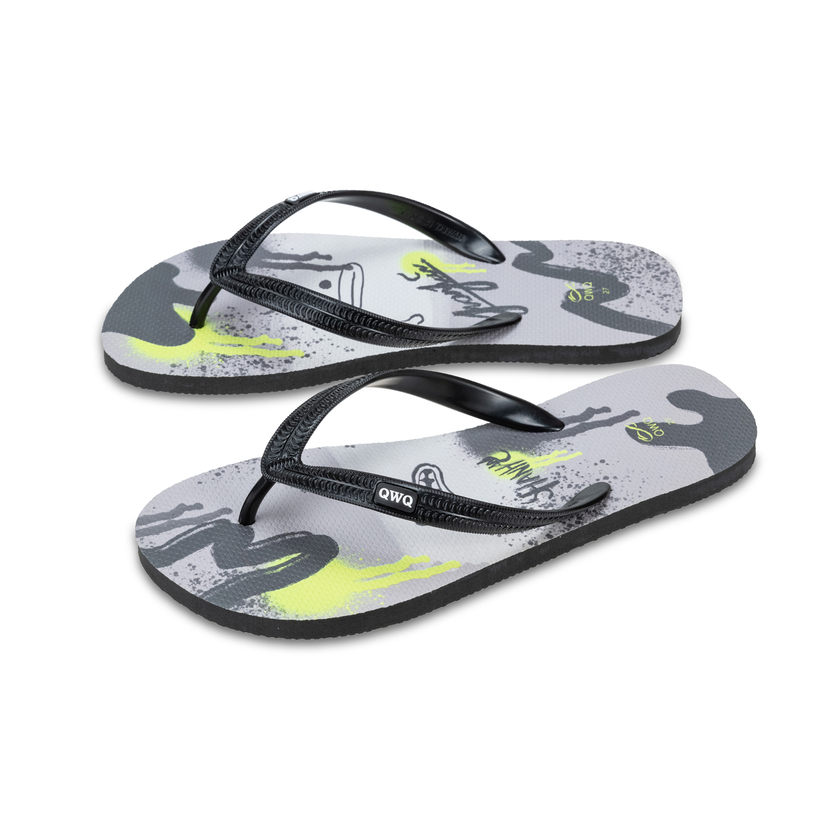 憨憨動物園 搖滾小黃瓜 男款粗帶人字夾腳拖鞋 曜石黑