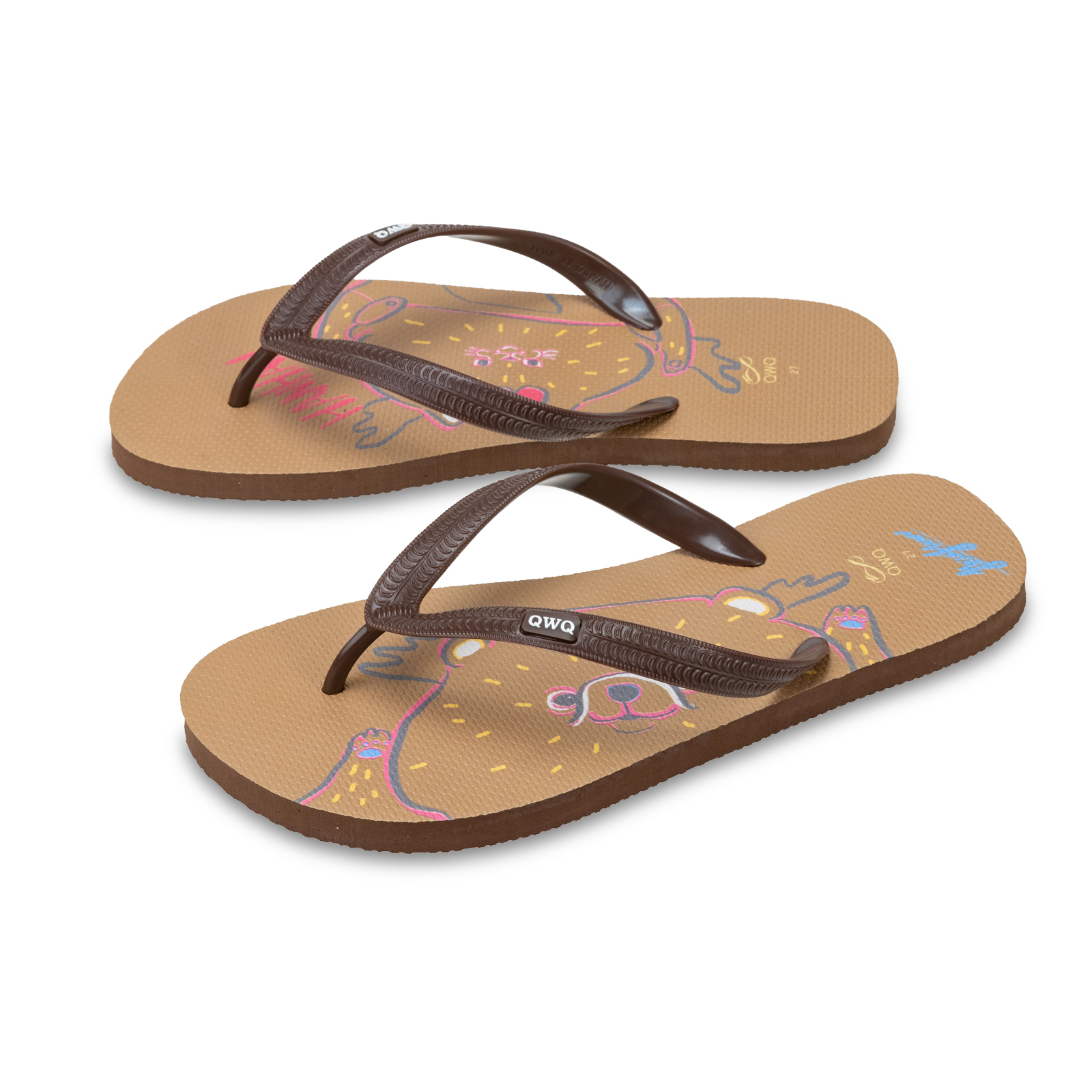 憨憨動物園 熊熊好碰友 男款粗帶人字夾腳拖鞋 焦糖棕